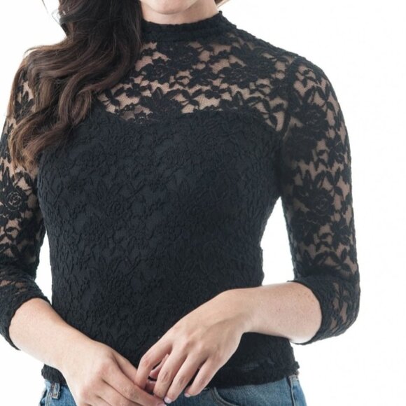 illusion lined lace mock neck blouse whimsygoth sheer lace velvet burnout - Picture 1 of 15